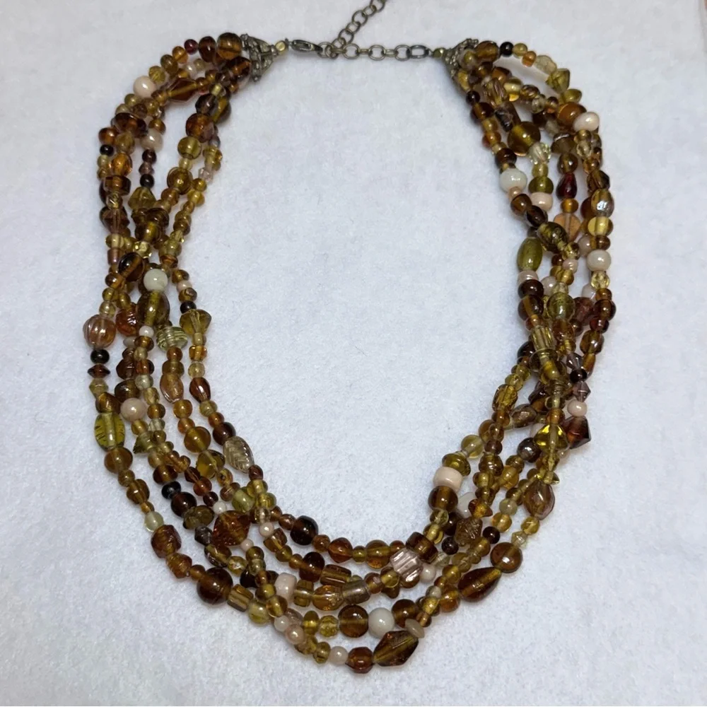 Multi-Strand Earth Tone Glass Beaded Necklace
